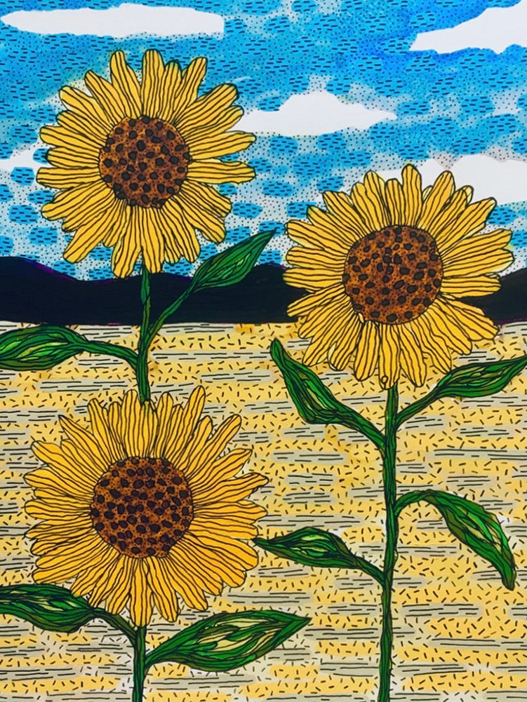 SUSANA CACHO- 4x6 Greeting Card With Envelope - Paisaje de Girasoles