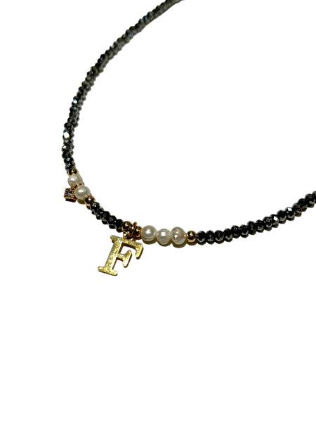 HC DESIGNS- Silver Crystal Necklace with Pearls and Initials