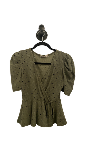 THRIFT- Olive Green Eyelet Top (Medium)