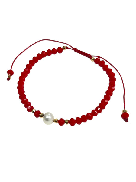 E-HC DESIGNS- Pearl with Crystals Adjustable Bracelets (More colors available)