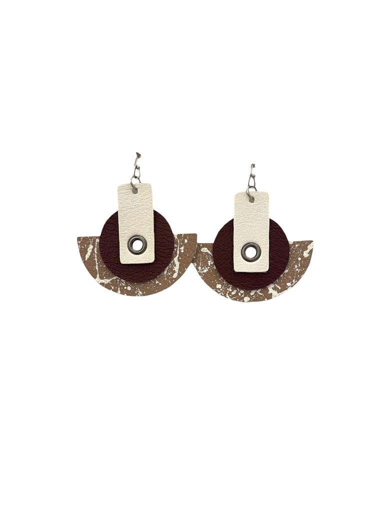 INÉDITO- Big Earrings- Semicircle Splatters Earrings (Espresso Burgundy/Sand/White)