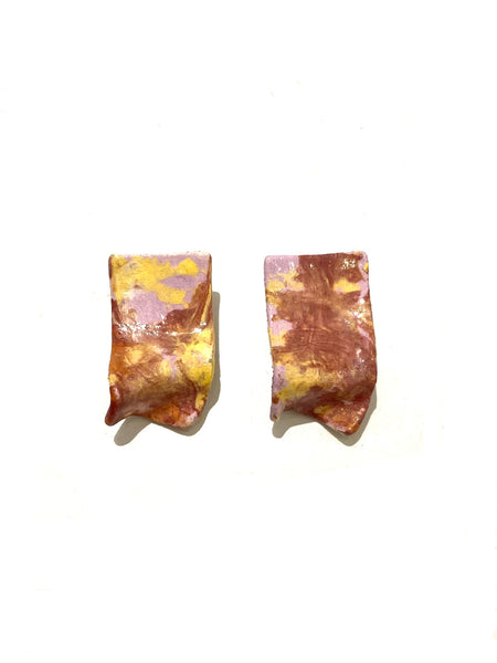CONTRASTE- Pliego Medium Rectangle Ceramic Earrings- Yellow and Brown