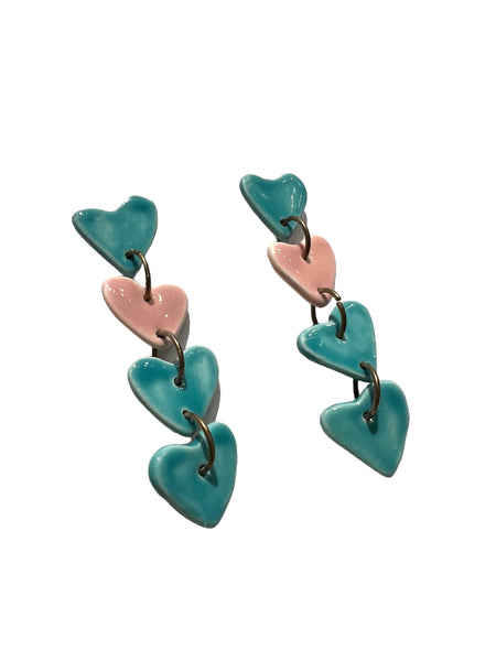 LAS MALCRIÁS - Hearts Ceramics - Multiple Hearts Dangle Earrings
