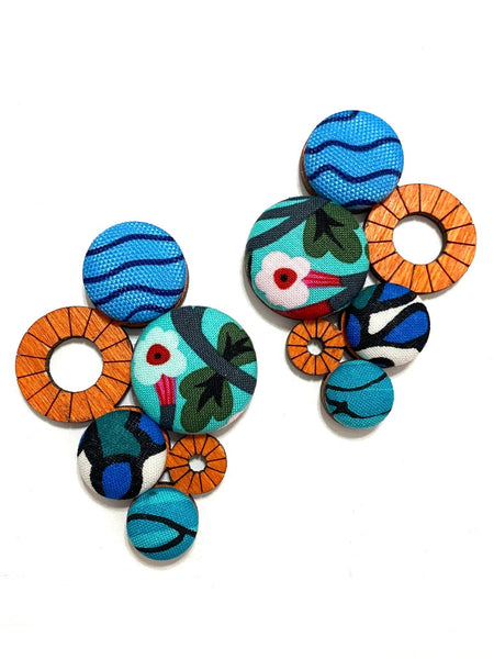 BOTÓN DE AZÚCAR - Vine Earrings- Orange- Blue Atmosphere