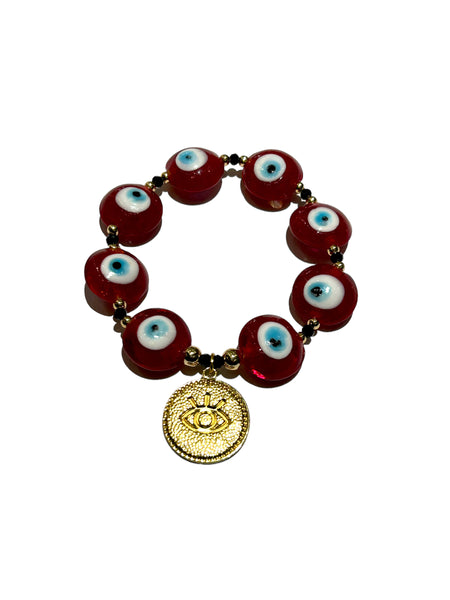 E-HC DESIGNS- Evil Eye with Charm Elastic Bracelet (more colors available)