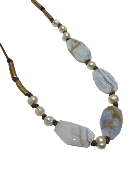 MONIQUE MICHELE- Blue Lace Agate + Pearls Necklace