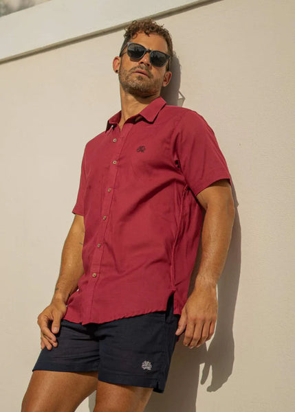 ARRECIFE - Wine Linen - Short Sleeve Shirt