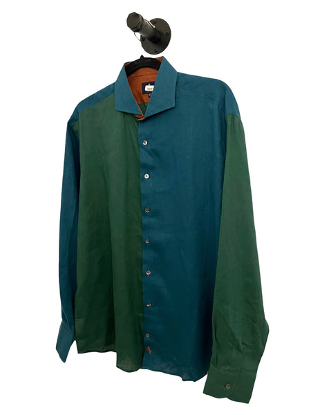 BORONEA- Linen Block Long Sleeve- Blue Green