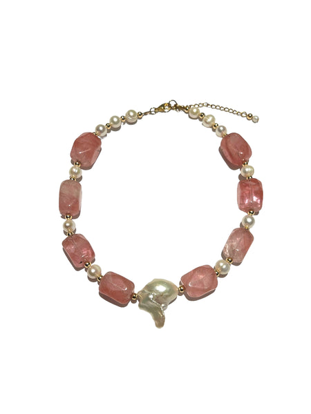 HC DESIGNS- Cherry Quartz and Pearls Necklace