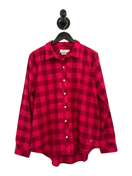 THRIFT- Pink Plaid Long Sleeve Shirt - (Size 14)