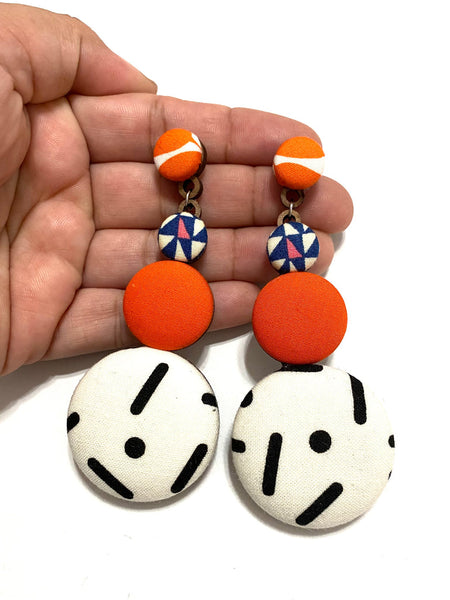 Long Earrings- White Orange Blue