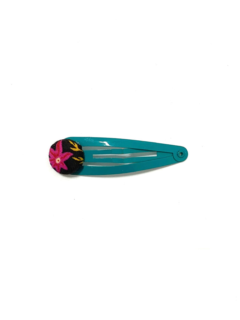 Hair Clips- Turquoise - Pink Flower