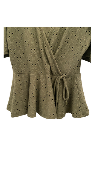 THRIFT- Olive Green Eyelet Top (Medium)