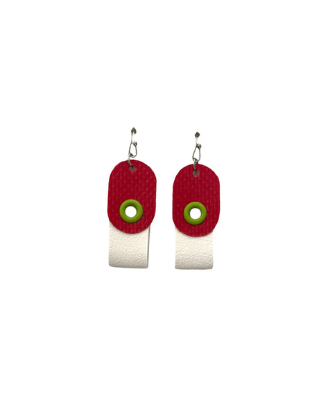 INÉDITO- Small Earrings- White loop, Red Oval Lime Green Eyelets