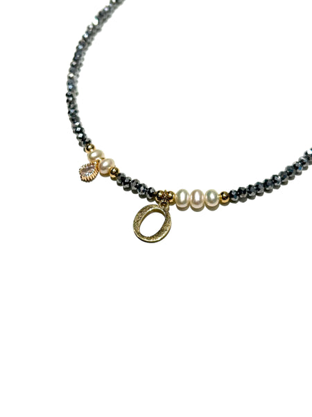 HC DESIGNS- Silver Crystal Necklace with Pearls and Initials