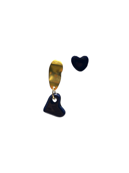 ITSARI- Asymmetrical Earrings - Dark Blue Heart