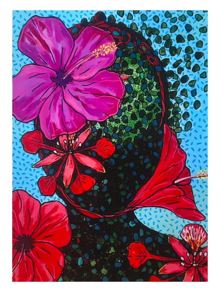 SUSANA CACHO - 5"x7" Art Print - Mujer Amapola y Flamboyán