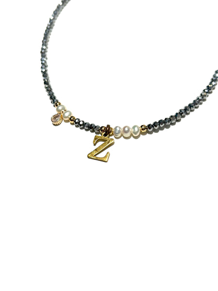 HC DESIGNS- Silver Crystal Necklace with Pearls and Initials