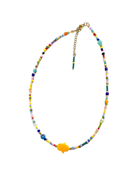 HC DESIGNS - Seed Beads Multicolor Hamsa Hand Necklace