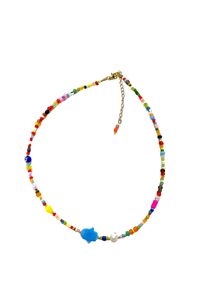 HC DESIGNS - Seed Beads Multicolor Hamsa Hand Necklace