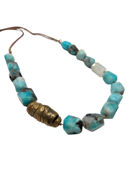 MONIQUE MICHELE- Chunky Peruvian Opal Necklace with Brass Bead