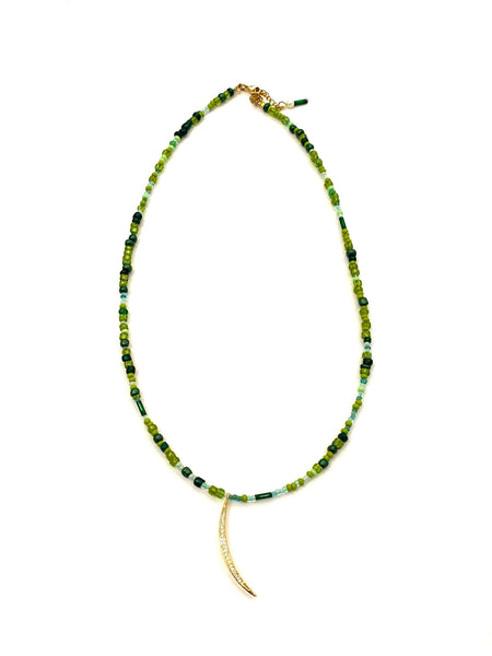 HC DESIGNS- Green Seedbead Charm Layering Necklace- Long Length