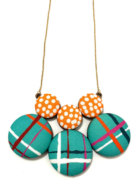 BOTÓN DE AZÚCAR - Azúcar Necklace- Teal Plaid Coral Dots