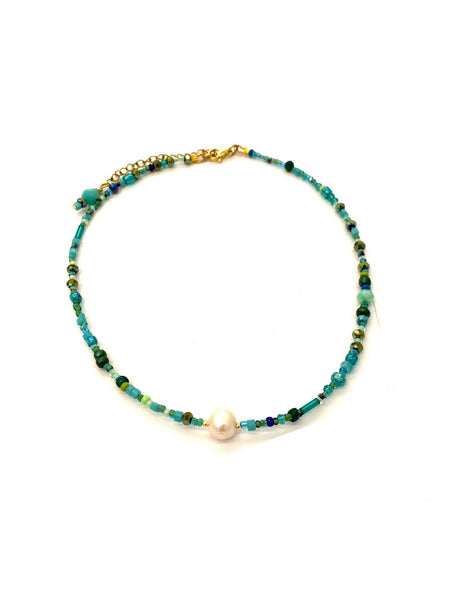 HC DESIGNS- Turquoise Seedbead Layering Necklace- Short Length