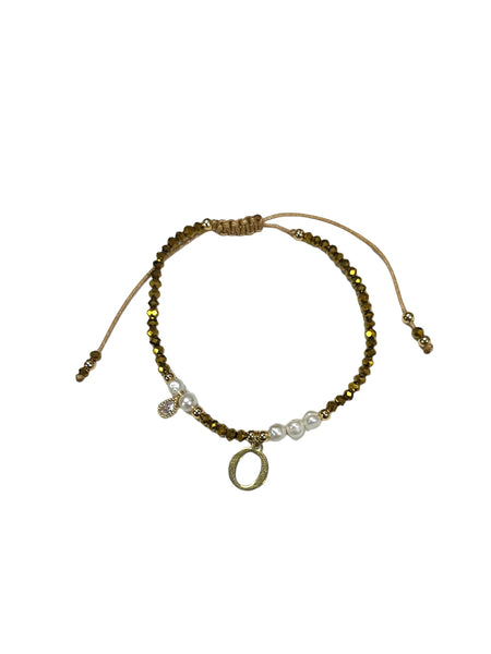 E-HC DESIGNS- Gold Mini Crystal Pearl Adjustable Bracelet With Initial