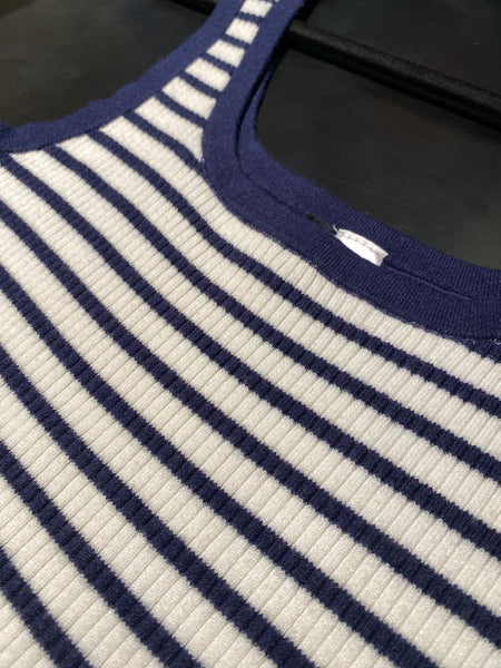 THRIFT- Blue and White Striped Ribbed Top (Large)