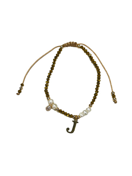 E-HC DESIGNS- Gold Mini Crystal Pearl Adjustable Bracelet With Initial