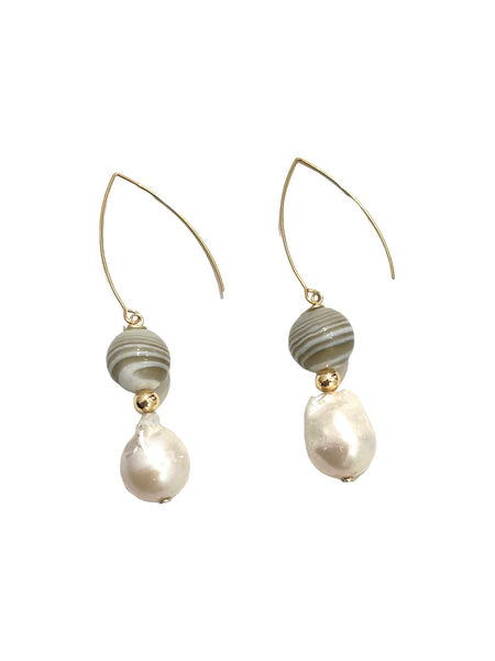 HC DESIGNS - Agate and Baroque Pearl Earrings (more colors available)