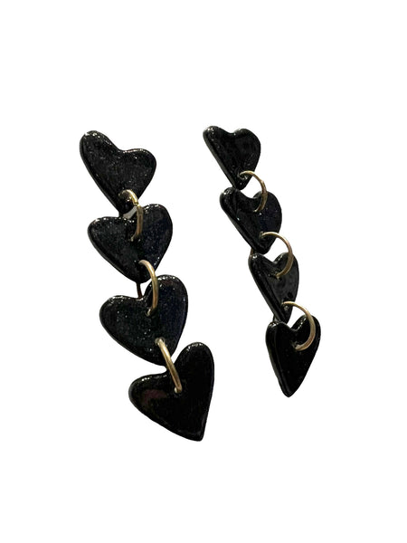 LAS MALCRIÁS - Hearts Ceramics - Black Multiple Hearts Dangle Earrings