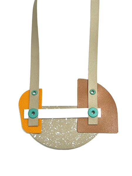 INÉDITO - (Sand/Mustard/White/Sanibel Bisque-Turquoise Eyelets) - Painted Statement Necklace