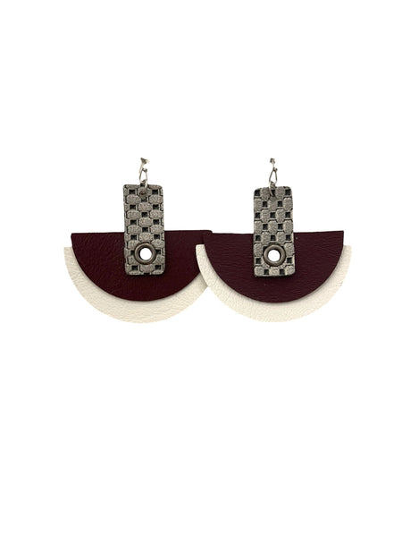 INÉDITO- Big Earrings- Semicircle Earrings ( White/Espresso Burgundy/Textured Silver & Black)