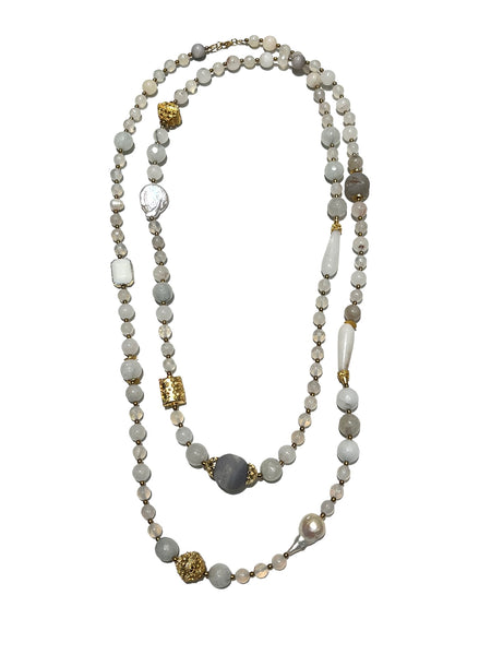 HC DESIGNS - Agate Extra Long Necklace - White