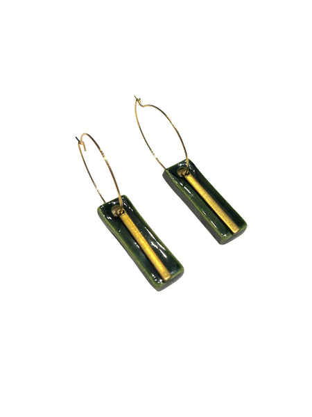 ITSARI- Long Earrings - Rectangle Green - Hoops