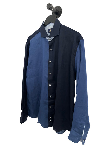 BORONEA- Linen Block Long Sleeve- Blue Tones