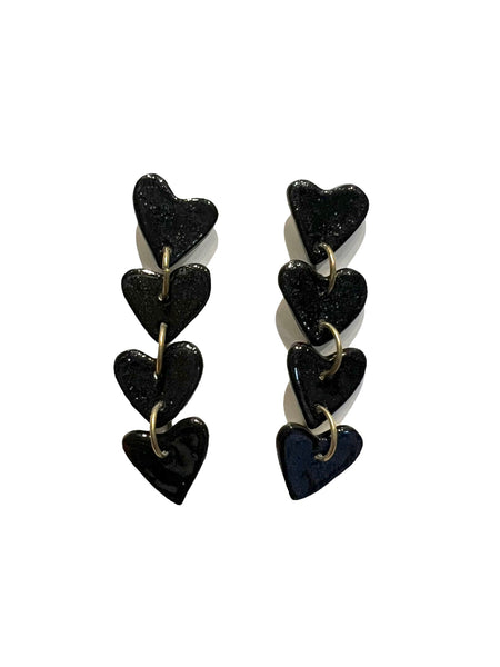 LAS MALCRIÁS - Hearts Ceramics - Black Multiple Hearts Dangle Earrings