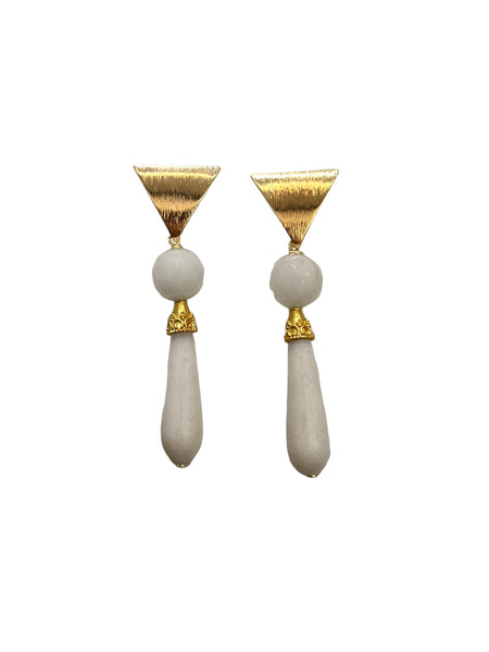 HC DESIGNS- Agate Triangle Drop Earrings - Full White