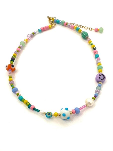 HC DESIGNS - Mix Happy Face Seedbeads Necklace