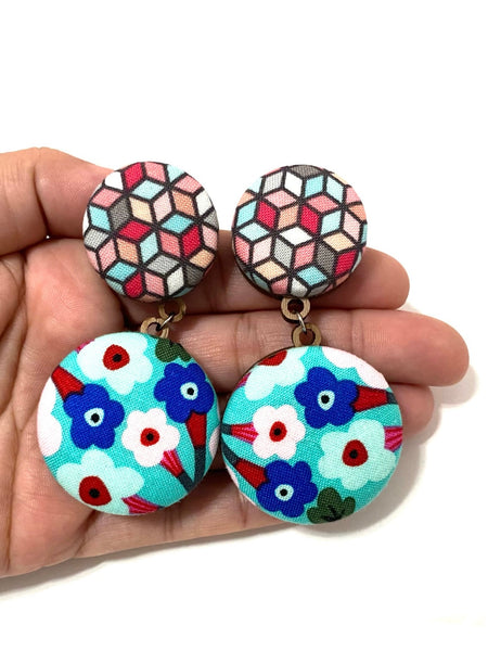 BOTÓN DE AZÚCAR - Double Earrings- Cubist Flowers