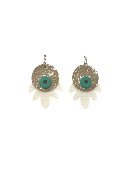 INÉDITO- Big Earrings- Painted Fall Leaves (Sand & White, Turquoise Eyelets)