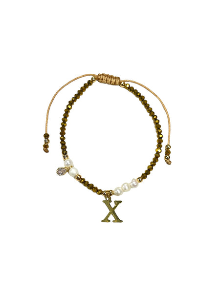 E-HC DESIGNS- Gold Mini Crystal Pearl Adjustable Bracelet With Initial