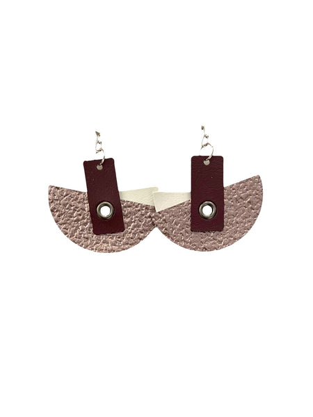 INÉDITO- Big Earrings- Semicircle Earrings (Pale Gray/Espresso Burgundy/Textured Metallic)