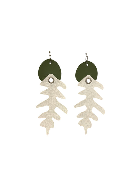 INÉDITO- Big Earrings- Ferns Earrings Sage Green & White