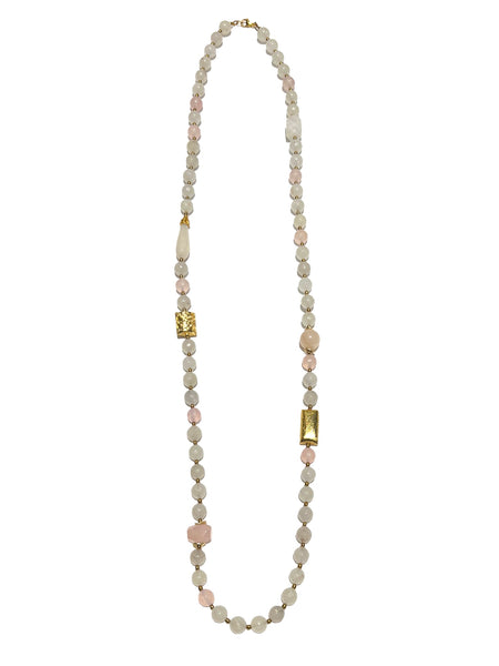 HC DESIGNS- Long Rose Quartz and Jade Necklace