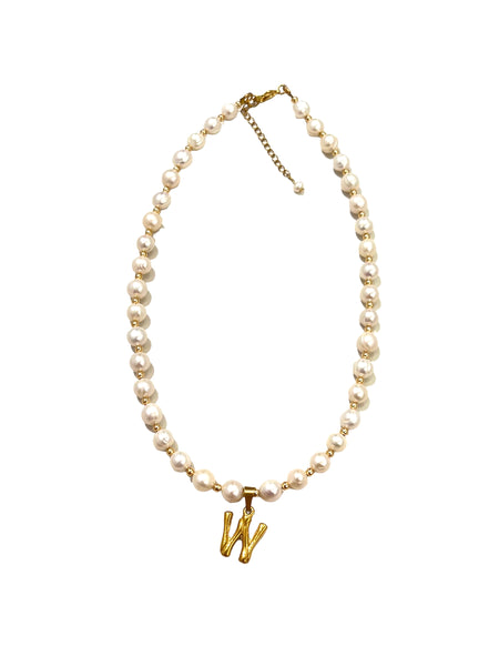 HC DESIGNS- Pearl & Gold Bead Necklace with Initial
