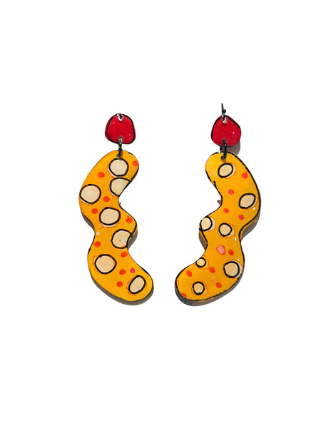 CAMBALACHE BY VIRGINIA NIN- Big Earrings - Reversible - Orange / White Dots