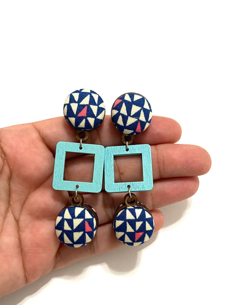 BOTÓN DE AZÚCAR - Ventana Earrings- Large- Triangular Blue